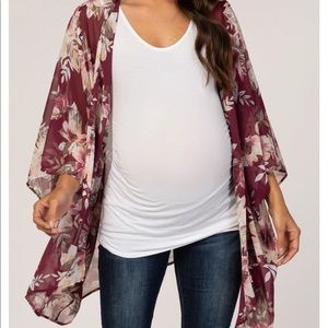 Burgundy Floral Chiffon Maternity Cover Up